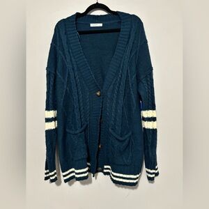 Arizona Jean Company Teal Cardigan with White Stripes